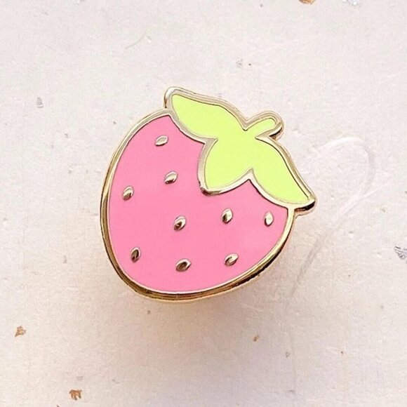 Mini Cute Strawberry Enamel Pin - Gold Plated Food Brooch - Kawaii Jewelry - Picture 2 of 10
